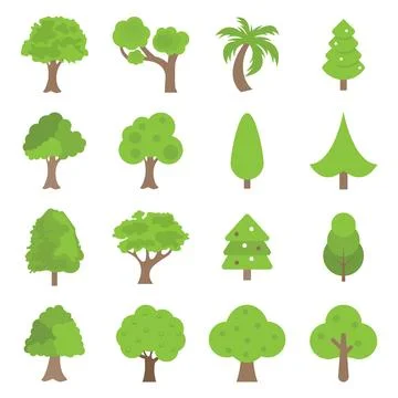 Collection of flat trees Icon, can be used to illustrate Stock Illustration