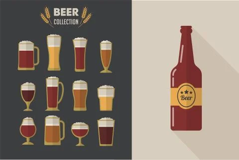 Collection of flat vector Beer glasses Stock Illustration