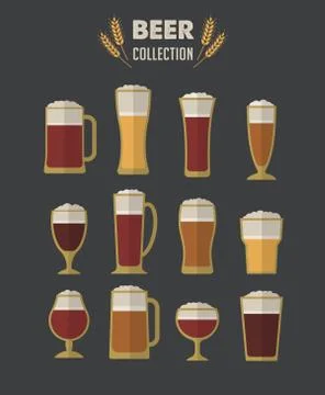 Collection of flat vector Beer glasses Stock Illustration