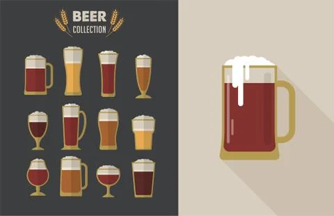 Collection of flat vector Beer glasses Stock Illustration