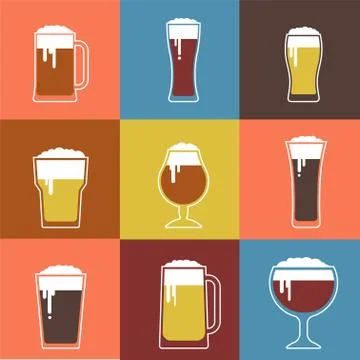 Collection of flat vector Beer glasses Stock Illustration