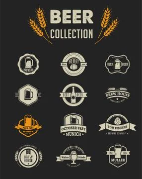Collection of flat vector Beer icons and elements Stock Illustration