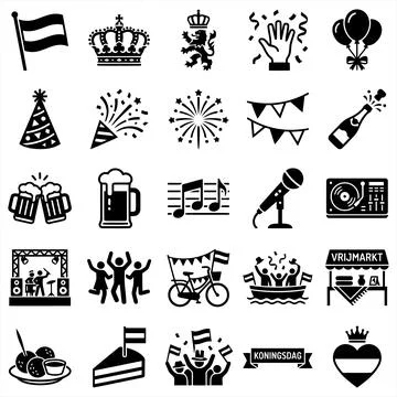 Collection of Flat Vector Icons Representing Dutch National Holiday Celebra.. イラスト素材