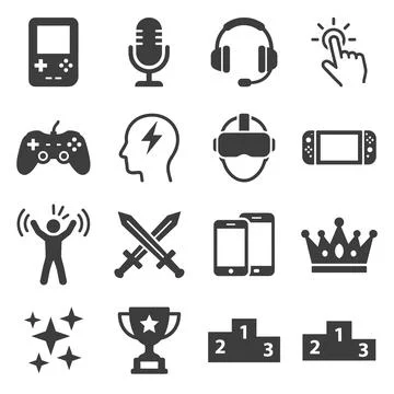 Collection of flat vector icons representing gaming and technology elements.. Illustrazione stock