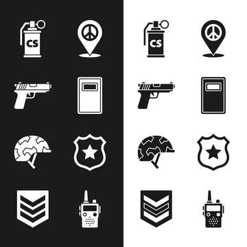 Collection of flat vector icons representing law enforcement and security e.. Stock Illustration
