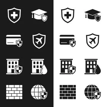 Collection of flat vector icons representing insurance and security concept.. Stock Illustration