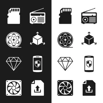 Collection of flat vector icons representing technology and media elements .. Stock Illustration