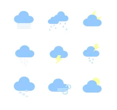 Collection of flat vector icons - weather forecast isolated Stock Illustration