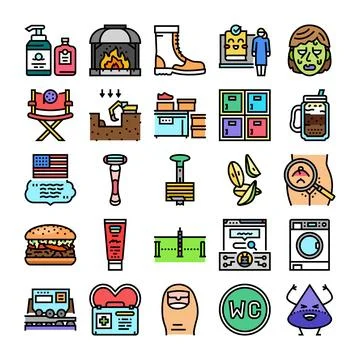 Collection of flat vector lifestyle education icon elements Illustrazione stock