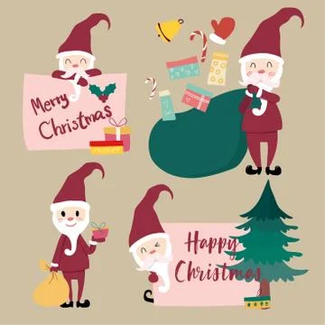 Collection of flat vector santa clause Stock Illustration