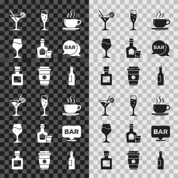 Collection of flat white icons representing drinks and bar elements like co.. Stock Illustration