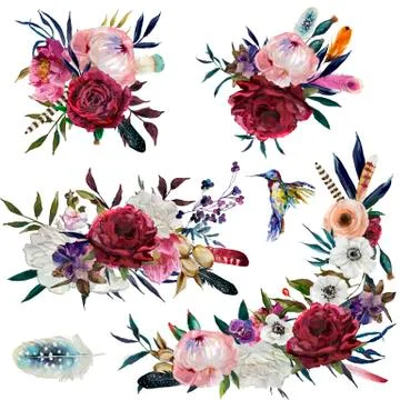 Collection with floral compositions Stock Illustration