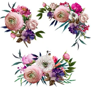 Collection with floral compositions Stock Illustration