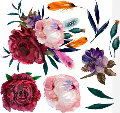 Collection with floral compositions Stock Illustration