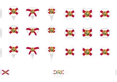 Collection of the Florida flag in different shapes and with three different.. Stock Illustration