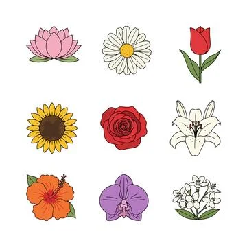Collection of flower illustrations Stock Illustration