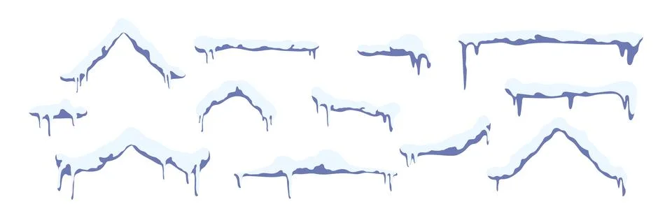 Collection of fluffy clouds in motion with dripping peaks. Snowy winter border Stock Illustration