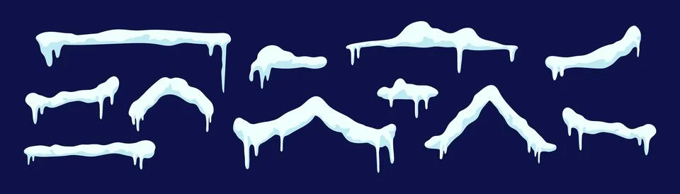 Collection of fluffy clouds in motion with dripping peaks. Snowy winter border Stock Illustration