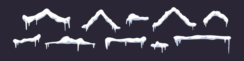 Collection of fluffy clouds in motion with dripping peaks. Snowy winter borde Stock Illustration