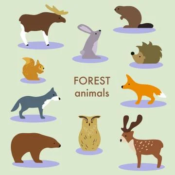 Collection of forest animals. Set of cute cartoon isolated characters and icons Stock Illustration