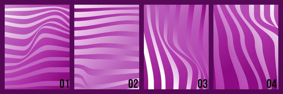 A collection of four abstract vector backgrounds featuring dynamic purple wav Stock Illustration