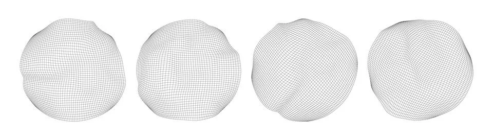 Collection of four abstract wireframe mesh sphere shapes with distorted organic Stock-Illustration