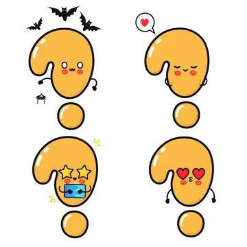A collection of four adorable question mark characters with distinct facial e Stock-Illustration