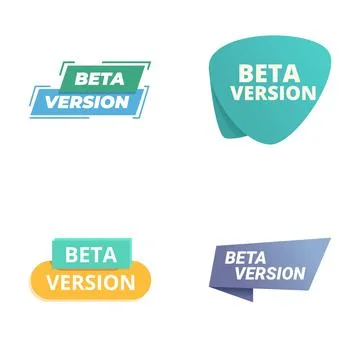 Collection of four colorful beta version badges in various shapes and styles Stock Illustration