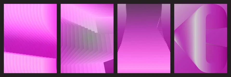 A collection of four modern abstract backgrounds featuring vibrant purple gra Stock Illustration