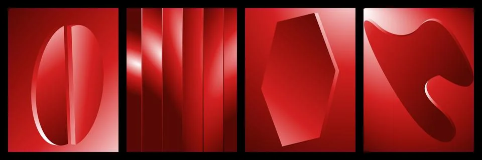 A collection of four modern abstract backgrounds featuring vibrant red gradie Stock Illustration