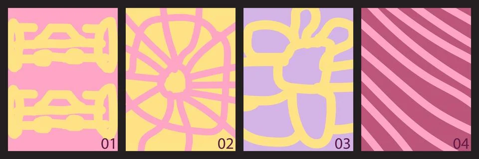A collection of four modern abstract backgrounds featuring hand-drawn doodle Stock Illustration