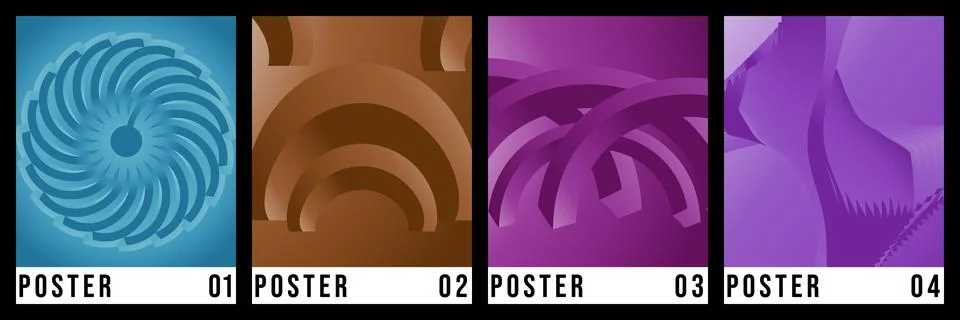 A collection of four modern abstract posters featuring unique geometric patte Stock Illustration