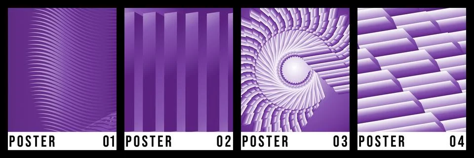 A collection of four modern abstract posters featuring unique geometric patte Stock Illustration