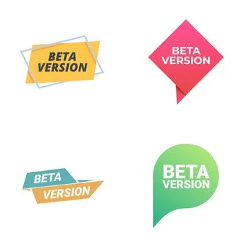 Collection of four modern beta version stickers in various shapes and colors イラスト素材