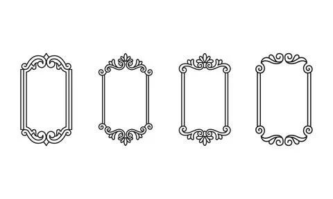 Collection of four ornate vintage frames with floral scrolls and elegant borders Ilustración de archivo