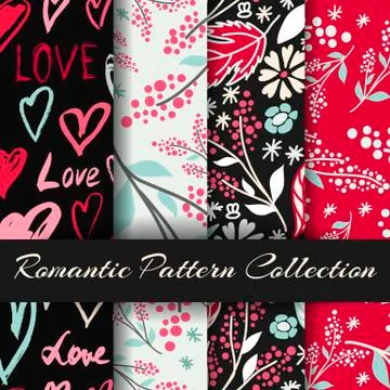 Collection of four romantic patterns Stock Illustration