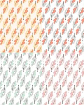 Collection of four seamless pattern designs with bohemian hand drawn feathers Stock Illustration