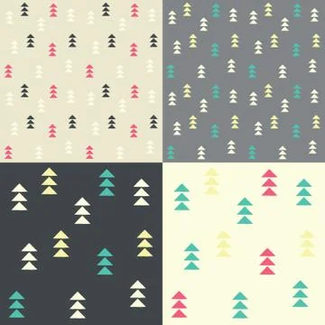 Collection of four seamless patterns with geometric triangles Stock Illustration