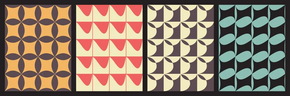 Collection of four seamless vector patterns featuring abstract geometric shap Stock Illustration