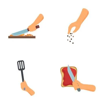 Collection of four vector illustrations of kitchen utensils and actions イラスト素材