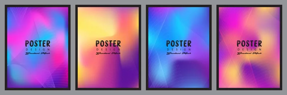 A collection of four vertical poster templates featuring colorful blurred gra Stock Illustration