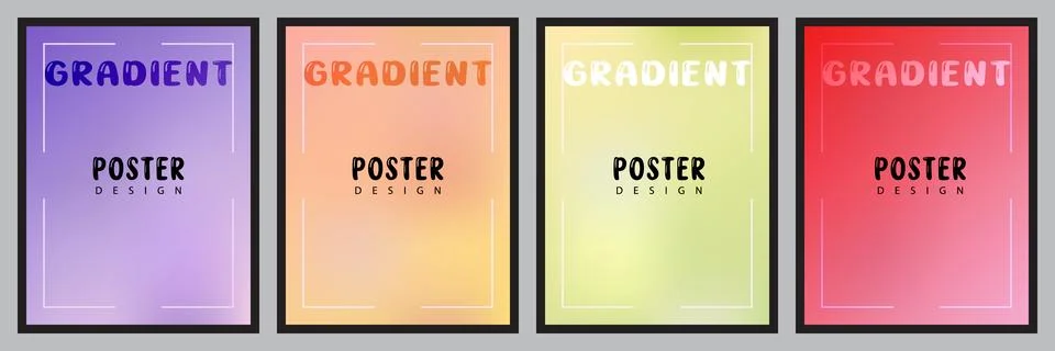 A collection of four vertical posters featuring smooth gradient backgrounds i Stock Illustration