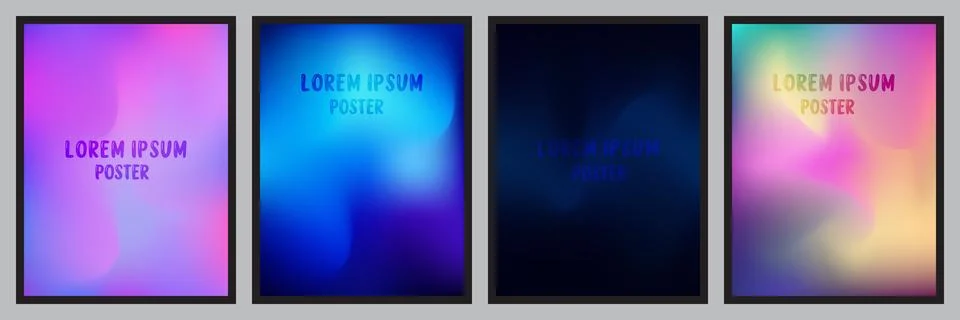 A collection of four vertical posters featuring smooth, colorful gradient bac Stock Illustration