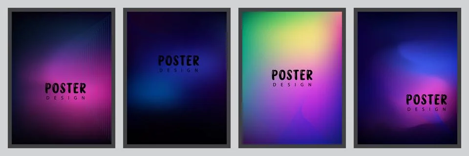 A collection of four vertical posters featuring smooth, colorful gradient bac Stock Illustration