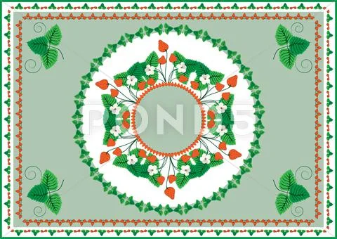 Collection of frames and ornaments with strawberries and leaves Stock Illustration