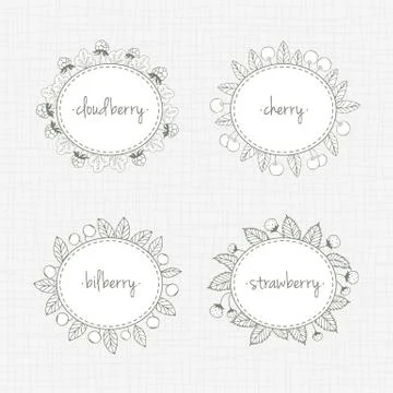 Collection of frames with berries and leaves Stock Illustration