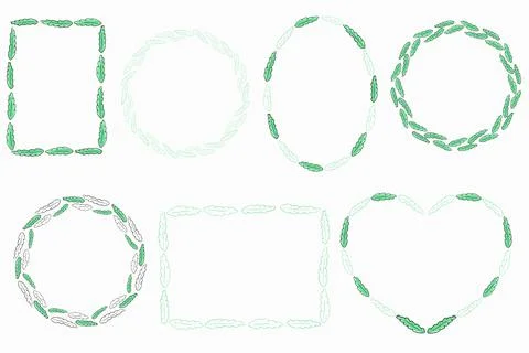 Collection of frames with leaves. Set of simple frames with green leaves. Illustrazione stock