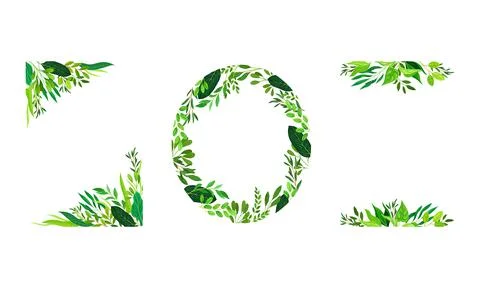 Collection of frames made of leaves. Green elegant natural borders of various イラスト素材