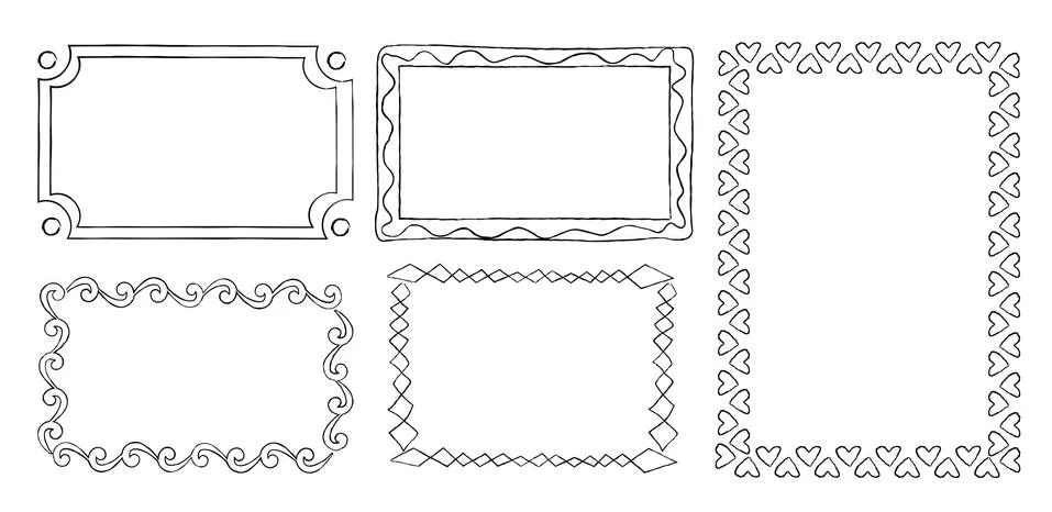 Collection of Frames with Swirls Rectangular Shape Stock Illustration