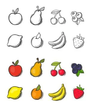 Collection of freehand doodled vector fruit icons Stock Illustration